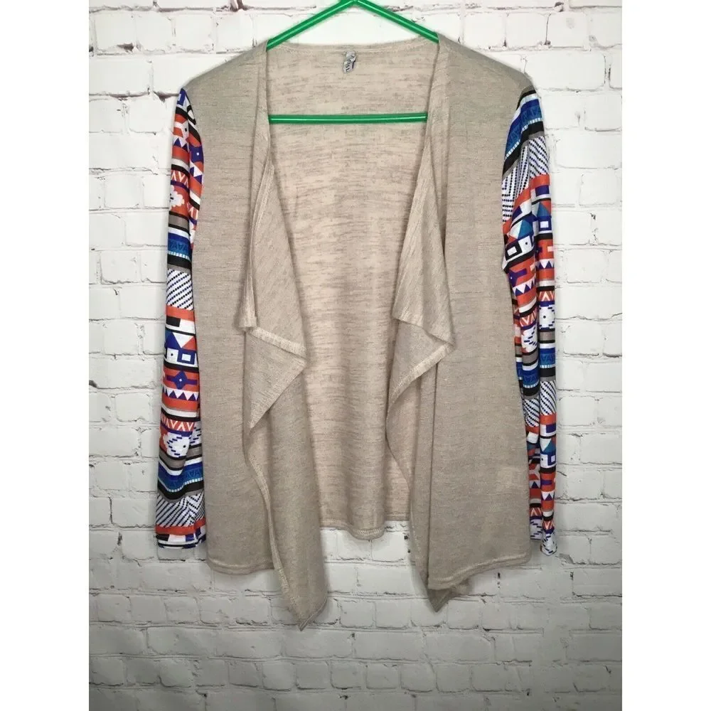 MISSLOOK Women’s Sweater Gray Open Cardigan‎ Tribal Lightweith size XL
